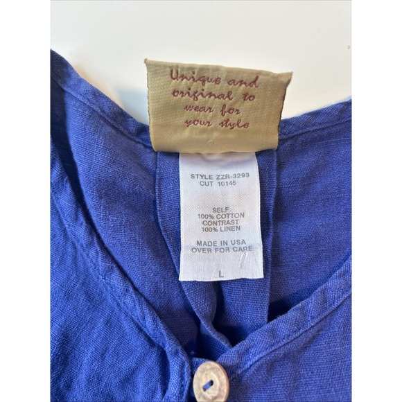 Vtg Blue Cactus Cotton Hand Painted Jacket One Button Lagenlook  Artsy Large - Picture 4 of 8